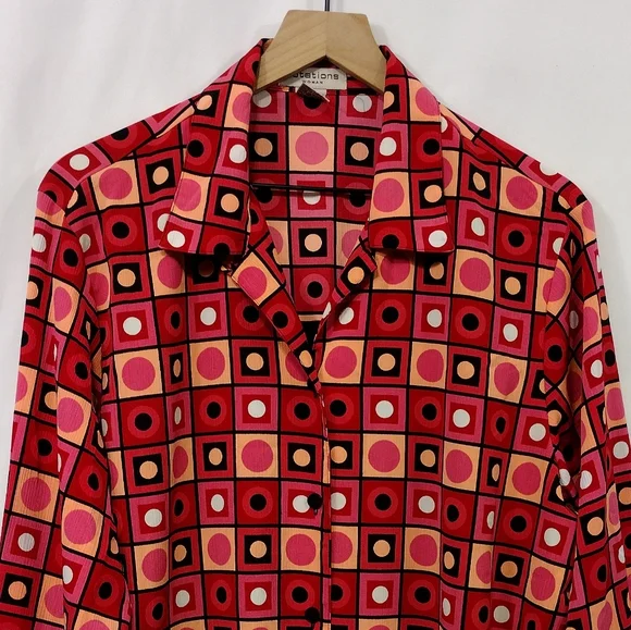 Notations Geometrical Print Button Down Shirt Womens XL Red Bobo Retro 90s Y2K - Picture 2 of 8